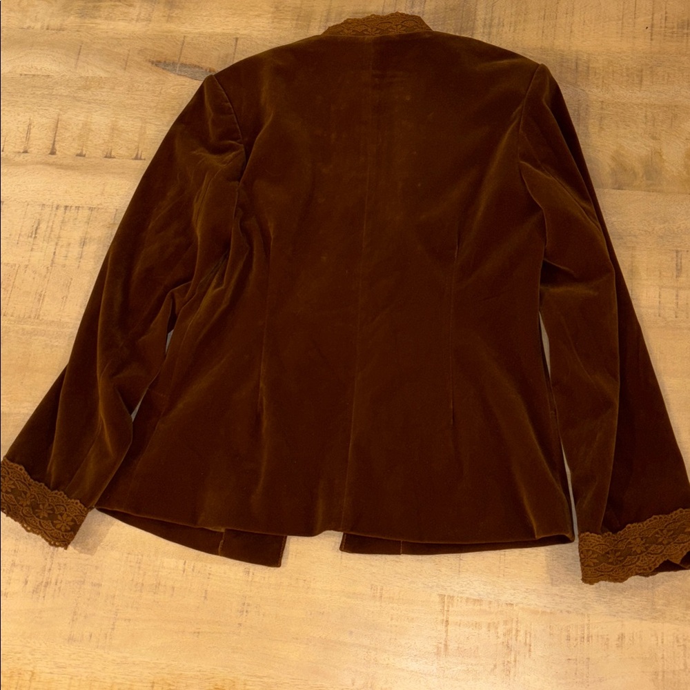 Made with Love Brown Velvet-y Military Blazer Jacket Womens Medium - Picture 6 of 6